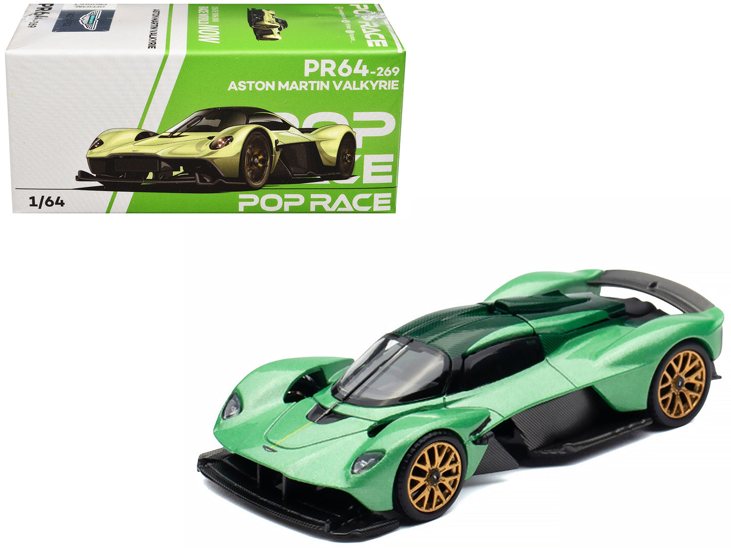 Aston Martin Valkyrie Iridescent Emerald Metallic with Green Carbon Top 1/64 Diecast Model Car