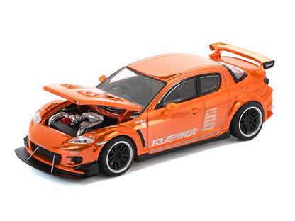 Mazda RX8 RE-Amemiya Widebody RHD (Right Hand Drive) Orange Chrome 1/64 Diecast Model Car
