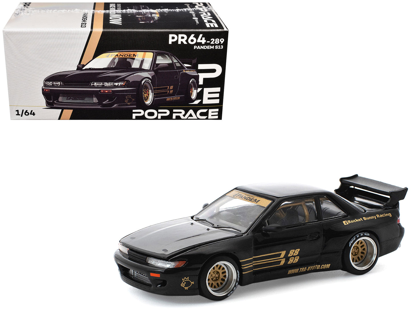 Pandem S13 RHD (Right Hand Drive) Black with Gold Accents 1/64 Diecast Model Car
