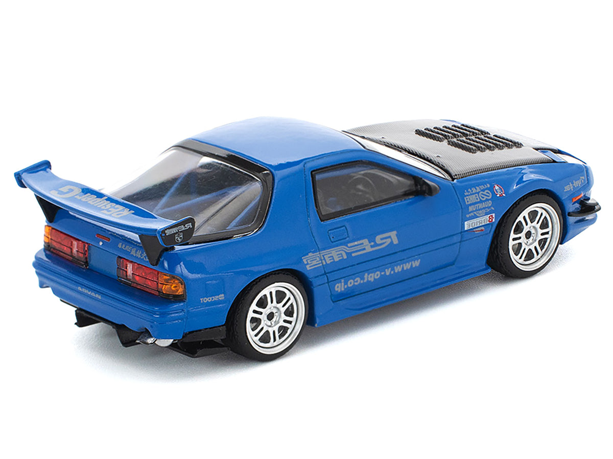 Mazda RX7 (FC3S) RE Amemiya RHD (Right Hand Drive) Blue Metallic with Carbon Hood 1/64 Diecast Model Car