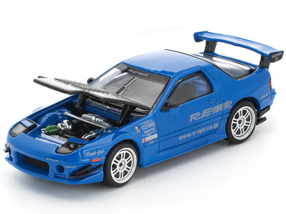 Mazda RX7 (FC3S) RE Amemiya RHD (Right Hand Drive) Blue Metallic with Carbon Hood 1/64 Diecast Model Car