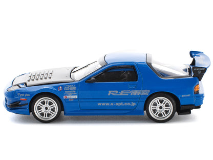 Mazda RX7 (FC3S) RE Amemiya RHD (Right Hand Drive) Blue Metallic with Carbon Hood 1/64 Diecast Model Car