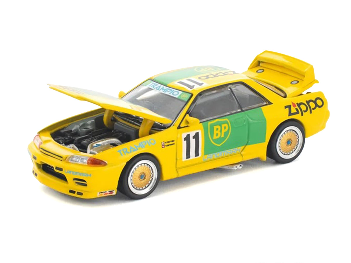 Skyline GT-R R32 RHD (Right Hand Drive) #11 Yellow with Green Graphics "Group A" (1993) 1/64 Diecast Model Car