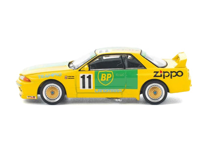 Skyline GT-R R32 RHD (Right Hand Drive) #11 Yellow with Green Graphics "Group A" (1993) 1/64 Diecast Model Car