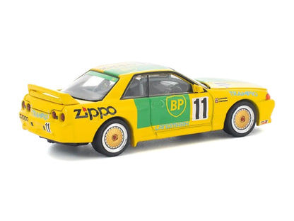Skyline GT-R R32 RHD (Right Hand Drive) #11 Yellow with Green Graphics "Group A" (1993) 1/64 Diecast Model Car