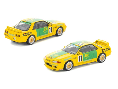 Skyline GT-R R32 RHD (Right Hand Drive) #11 Yellow with Green Graphics "Group A" (1993) 1/64 Diecast Model Car