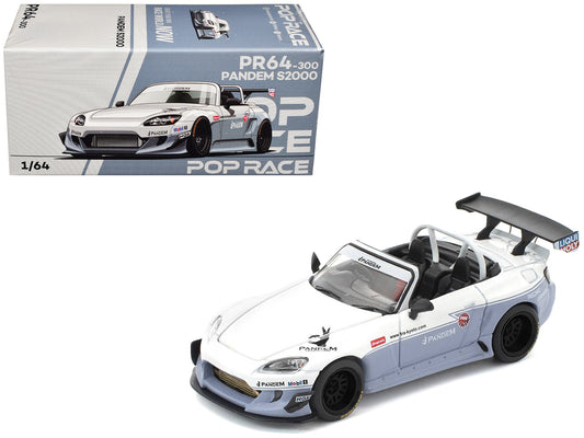 Honda Pandem S2000 RHD (Right Hand Drive) White and Blue Gray 1/64 Diecast Model Car