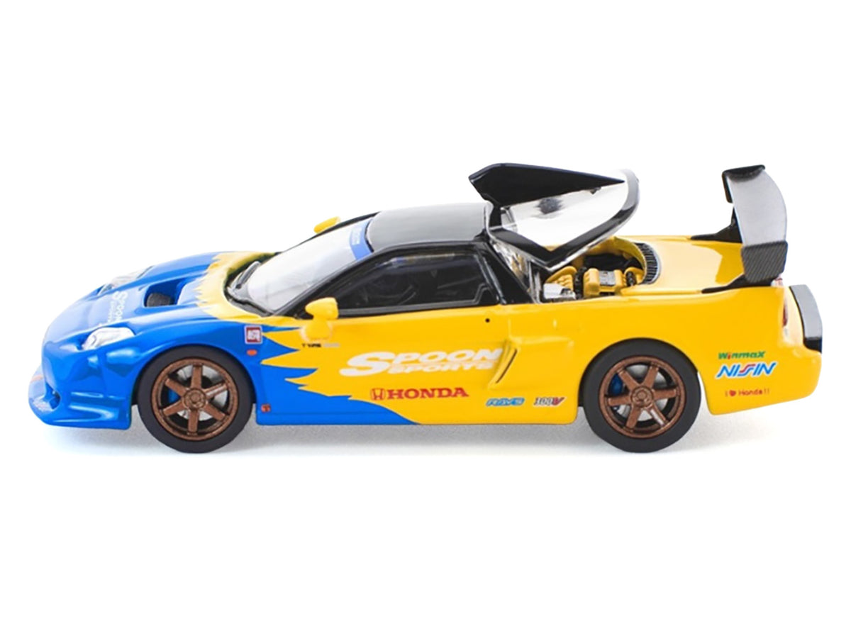 Honda NSX-R GT RHD (Right Hand Drive) "Spoon Sports" Blue and Yellow with Black Top 1/64 Diecast Model Car