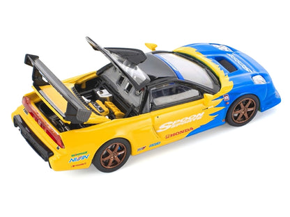 Honda NSX-R GT RHD (Right Hand Drive) "Spoon Sports" Blue and Yellow with Black Top 1/64 Diecast Model Car