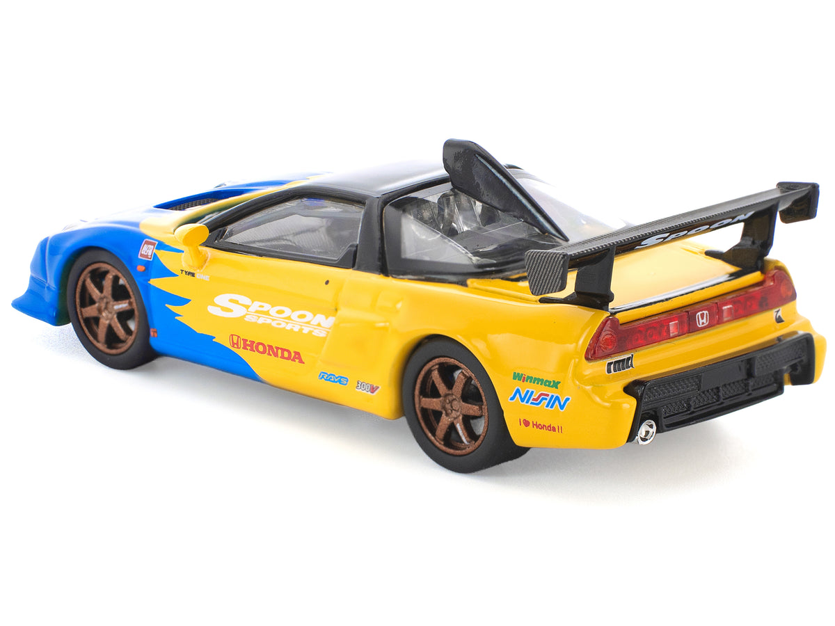 Honda NSX-R GT RHD (Right Hand Drive) "Spoon Sports" Blue and Yellow with Black Top 1/64 Diecast Model Car
