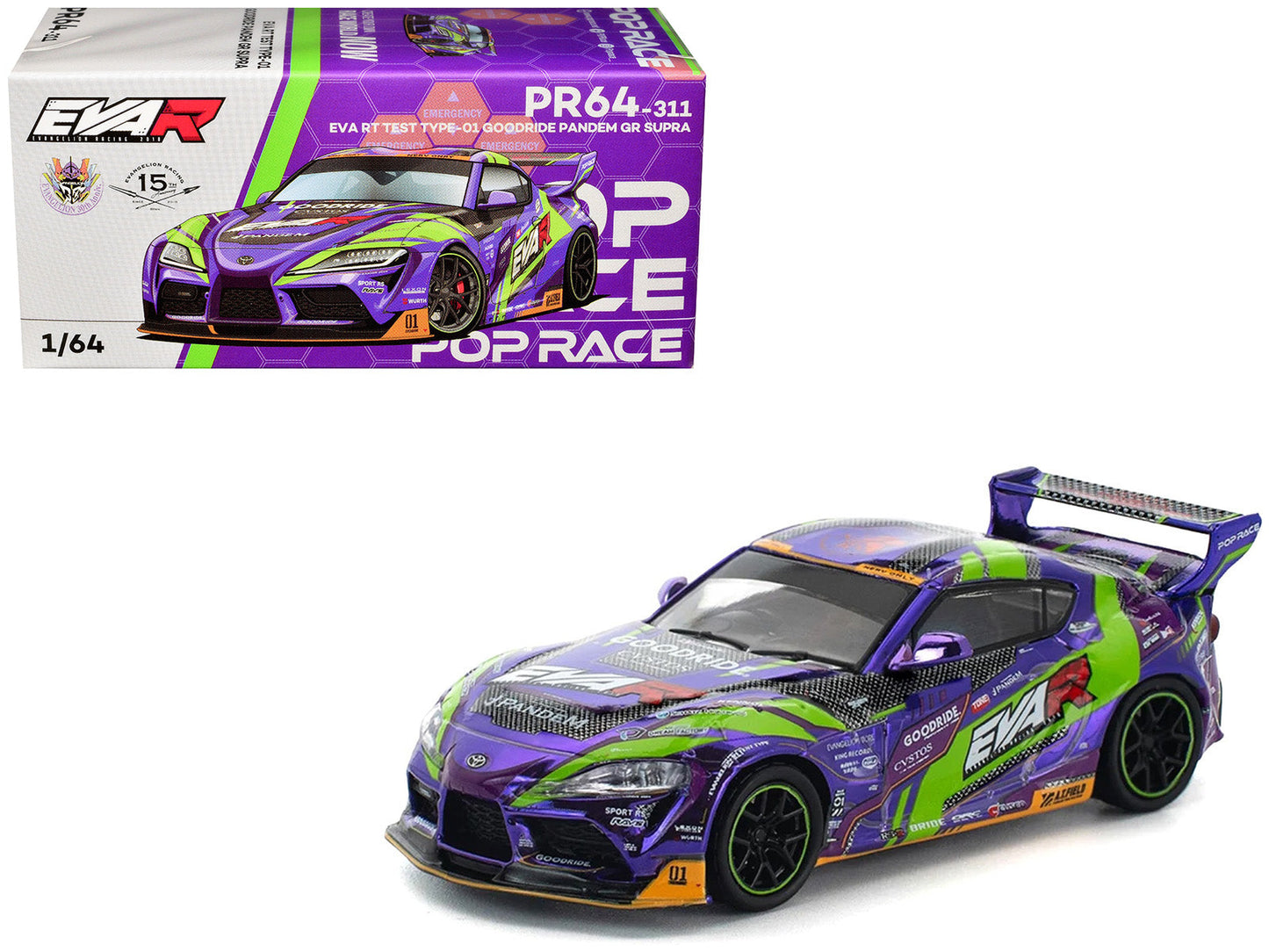 Toyota Pandem GR Supra RHD (Right Hand Drive) "EVA RT Test Type-01 GoodRide" Purple Metallic with Graphics 1/64 Diecast Model Car