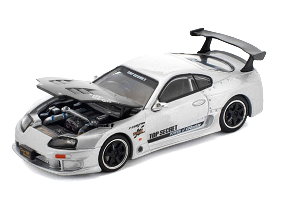 Toyota Supra "Top Secret" GT300 RHD (Right Hand Drive) Silver Metallic with Carbon Hood 1/64 Diecast Model Car