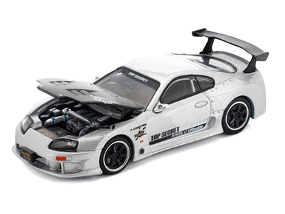 Toyota Supra "Top Secret" GT300 RHD (Right Hand Drive) Silver Metallic with Carbon Hood 1/64 Diecast Model Car