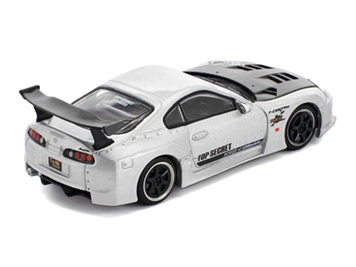 Toyota Supra "Top Secret" GT300 RHD (Right Hand Drive) Silver Metallic with Carbon Hood 1/64 Diecast Model Car