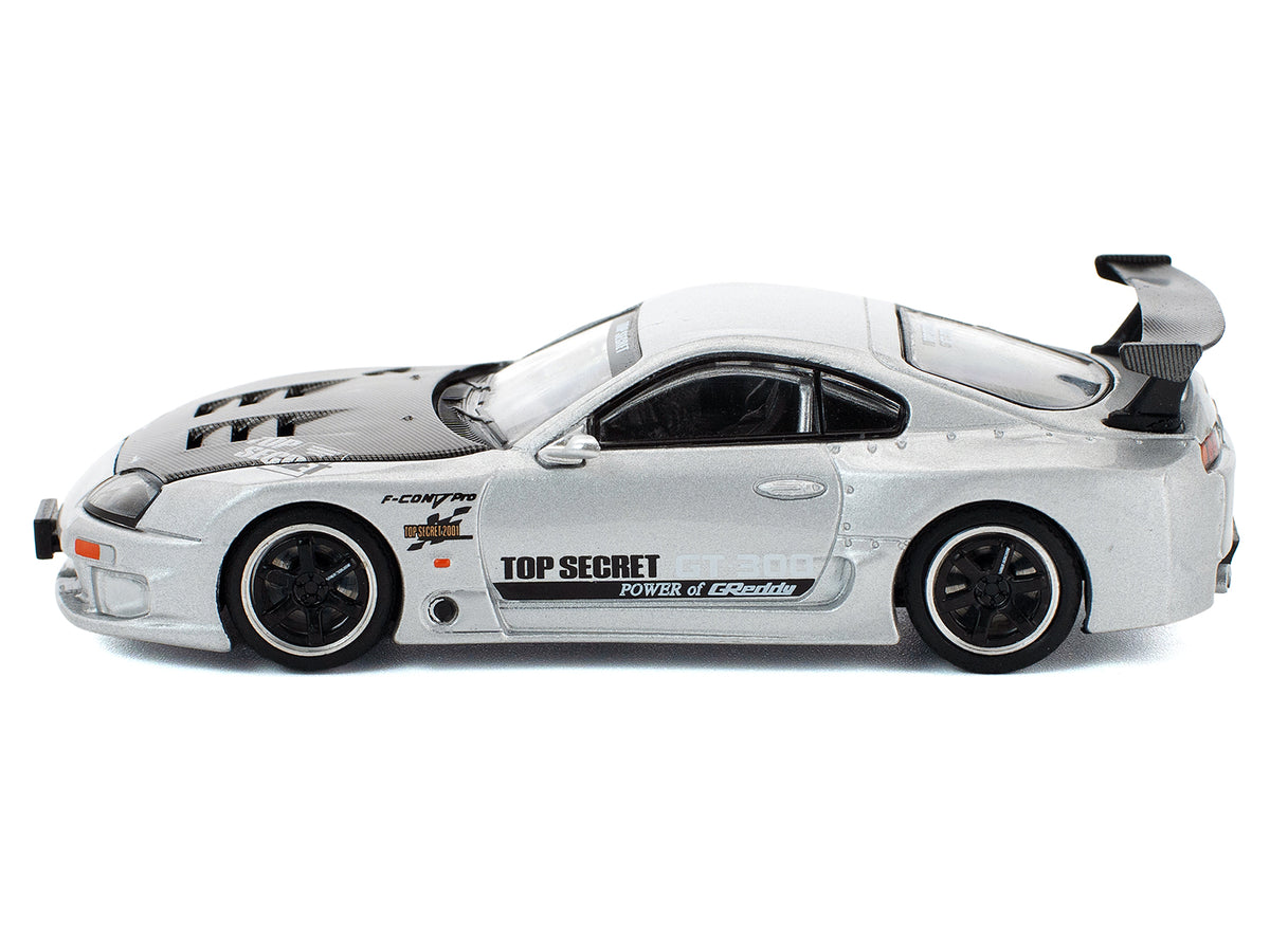 Toyota Supra "Top Secret" GT300 RHD (Right Hand Drive) Silver Metallic with Carbon Hood 1/64 Diecast Model Car