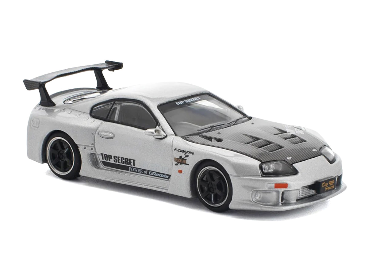 Toyota Supra "Top Secret" GT300 RHD (Right Hand Drive) Silver Metallic with Carbon Hood 1/64 Diecast Model Car