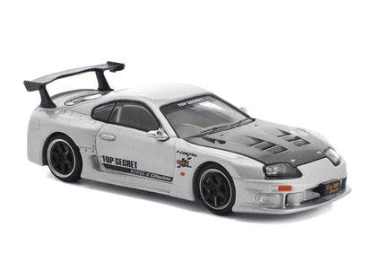 Toyota Supra "Top Secret" GT300 RHD (Right Hand Drive) Silver Metallic with Carbon Hood 1/64 Diecast Model Car