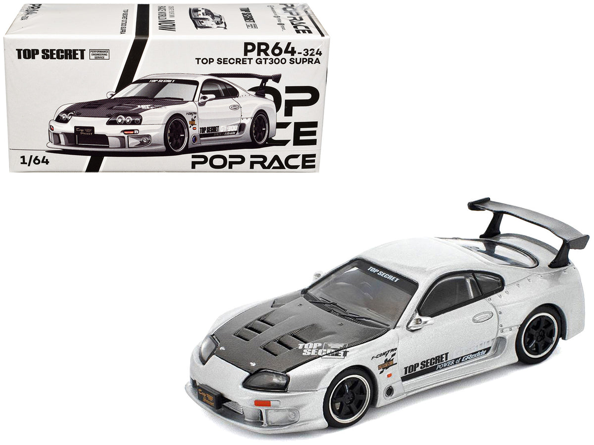 Toyota Supra "Top Secret" GT300 RHD (Right Hand Drive) Silver Metallic with Carbon Hood 1/64 Diecast Model Car