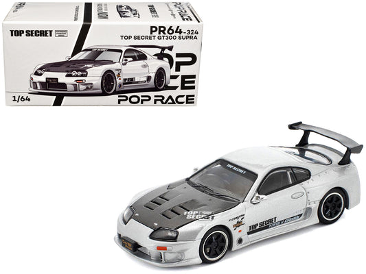 Toyota Supra "Top Secret" GT300 RHD (Right Hand Drive) Silver Metallic with Carbon Hood 1/64 Diecast Model Car