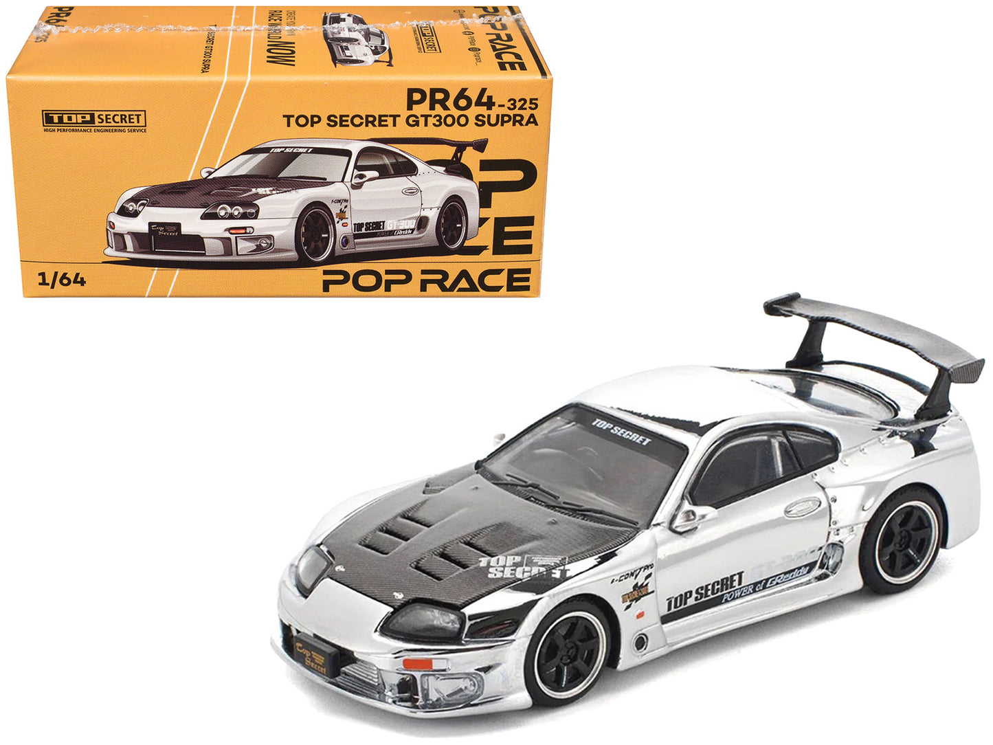 Toyota Supra "Top Secret" GT300 RHD (Right Hand Drive) Silver Chrome 1/64 Diecast Model Car