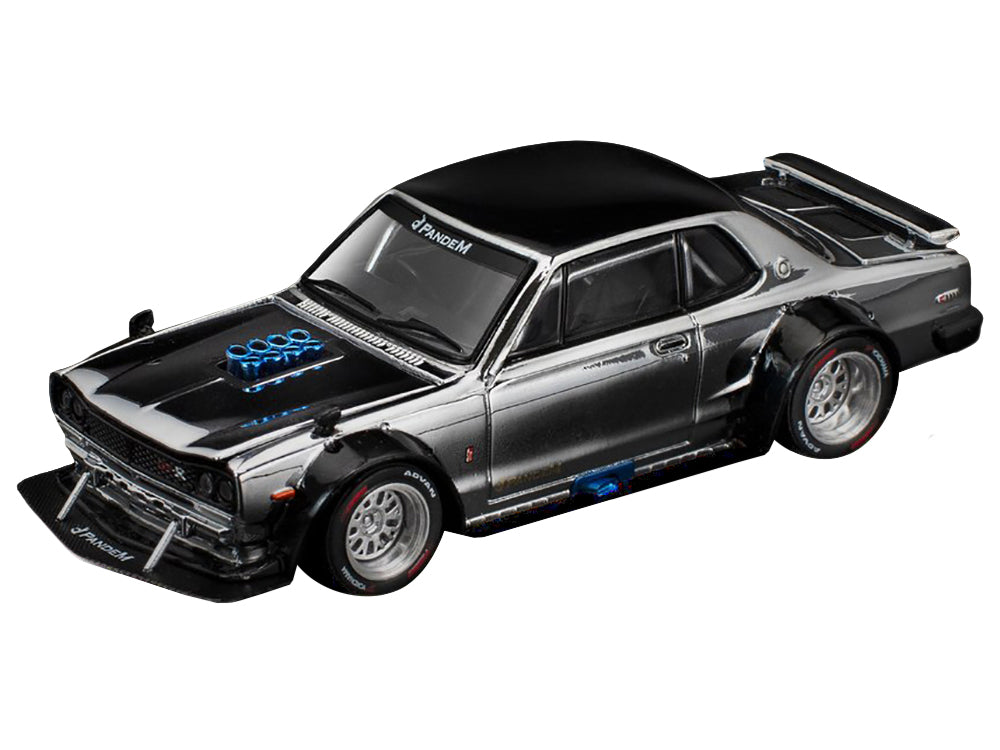Skyline GT-R V8 Drift "Hakosuka" RHD (Right Hand Drive) Silver Chrome with Black Hood and Top 1/64 Diecast Model Car