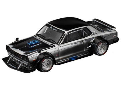 Skyline GT-R V8 Drift "Hakosuka" RHD (Right Hand Drive) Silver Chrome with Black Hood and Top 1/64 Diecast Model Car