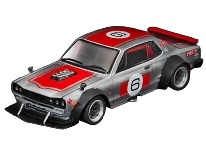 Skyline GT-R V8 Drift "Hakosuka" RHD (Right Hand Drive) #6 Silver Metallic with Red Stripes "APA XPO 2025 Exclusive" 1/64 Diecast Model Car