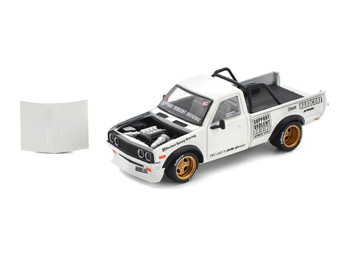 Datsun Pandem 620 Pickup Truck "Rocket Bunny Racing" White with Graphics 1/64 Diecast Model Car