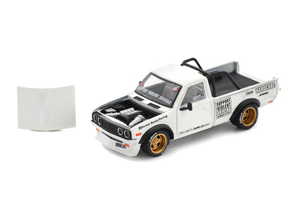 Datsun Pandem 620 Pickup Truck "Rocket Bunny Racing" White with Graphics 1/64 Diecast Model Car