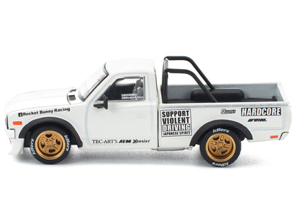 Datsun Pandem 620 Pickup Truck "Rocket Bunny Racing" White with Graphics 1/64 Diecast Model Car