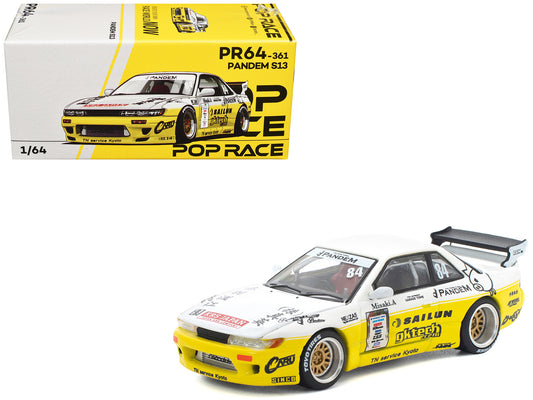 Pandem S13 RHD (Right Hand Drive) #84 White and Yellow with Graphics 1/64 Diecast Model Car
