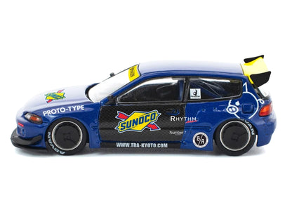 Pandem Civic EG6 RHD (Right Hand Drive) "Sunoco" Blue Metallic with Yellow Accents 1/64 Diecast Model Car