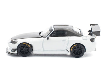Honda Pandem S2000 RHD (Right Hand Drive) White with Carbon Hood and Top 1/64 Diecast Model Car