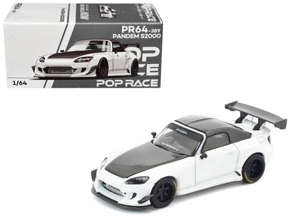 Honda Pandem S2000 RHD (Right Hand Drive) White with Carbon Hood and Top 1/64 Diecast Model Car