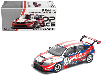 Honda Civic Type R TCR #97 "M&K Racing" White with Blue and Red Graphics 1/64 Diecast Model Car