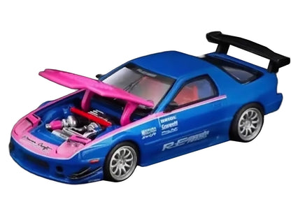 Mazda RX7 (FC3S) RE Amemiya RHD (Right Hand Drive) Blue Metallic with Pink Hood "APA XPO 2025 Exclusive" 1/64 Diecast Model Car