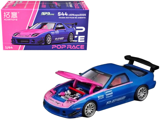 Mazda RX7 (FC3S) RE Amemiya RHD (Right Hand Drive) Blue Metallic with Pink Hood "APA XPO 2025 Exclusive" 1/64 Diecast Model Car
