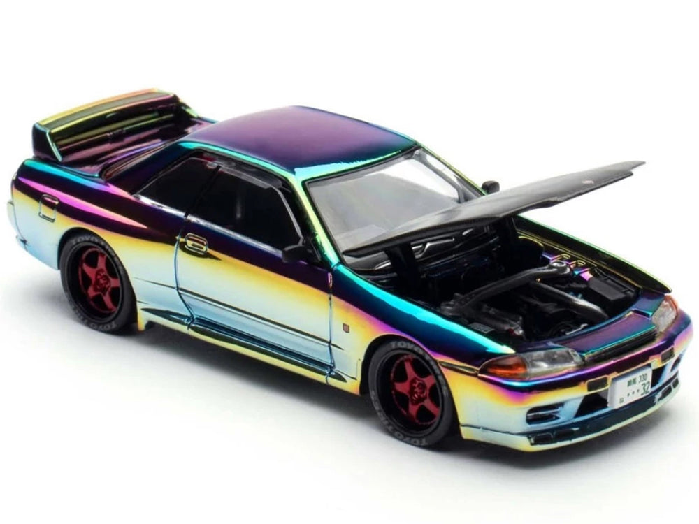 Skyline GT-R (BNR32) RHD (Right Hand Drive) Chameleon Chrome with Carbon Hood "APA XPO 2025 Exclusive 1/64 Diecast Model Car