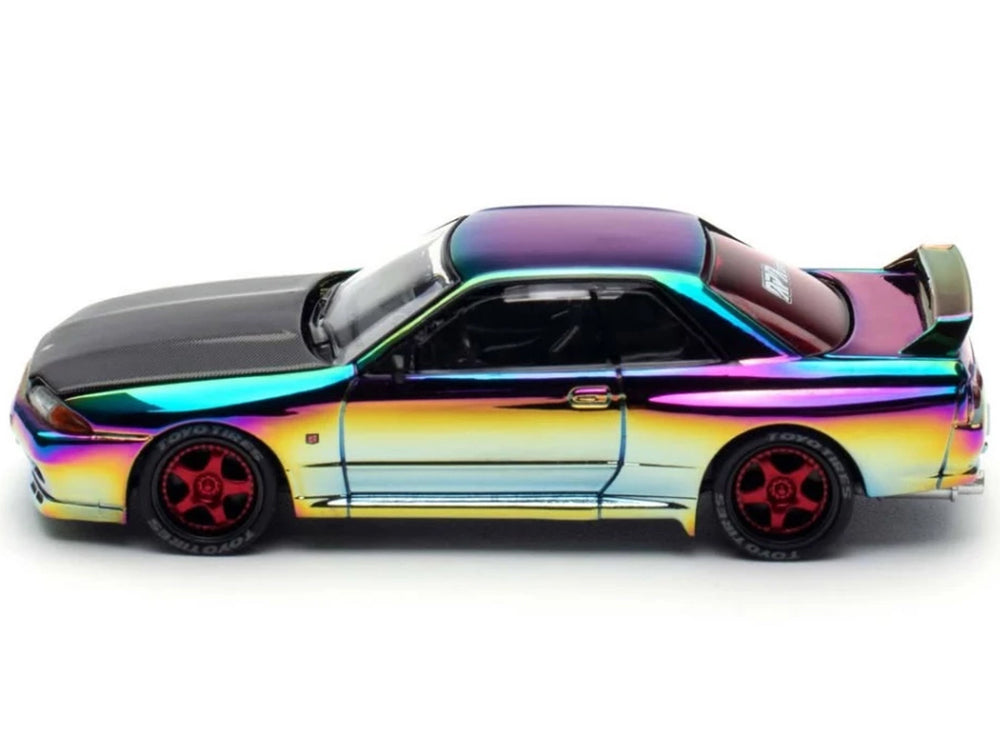 Skyline GT-R (BNR32) RHD (Right Hand Drive) Chameleon Chrome with Carbon Hood "APA XPO 2025 Exclusive 1/64 Diecast Model Car