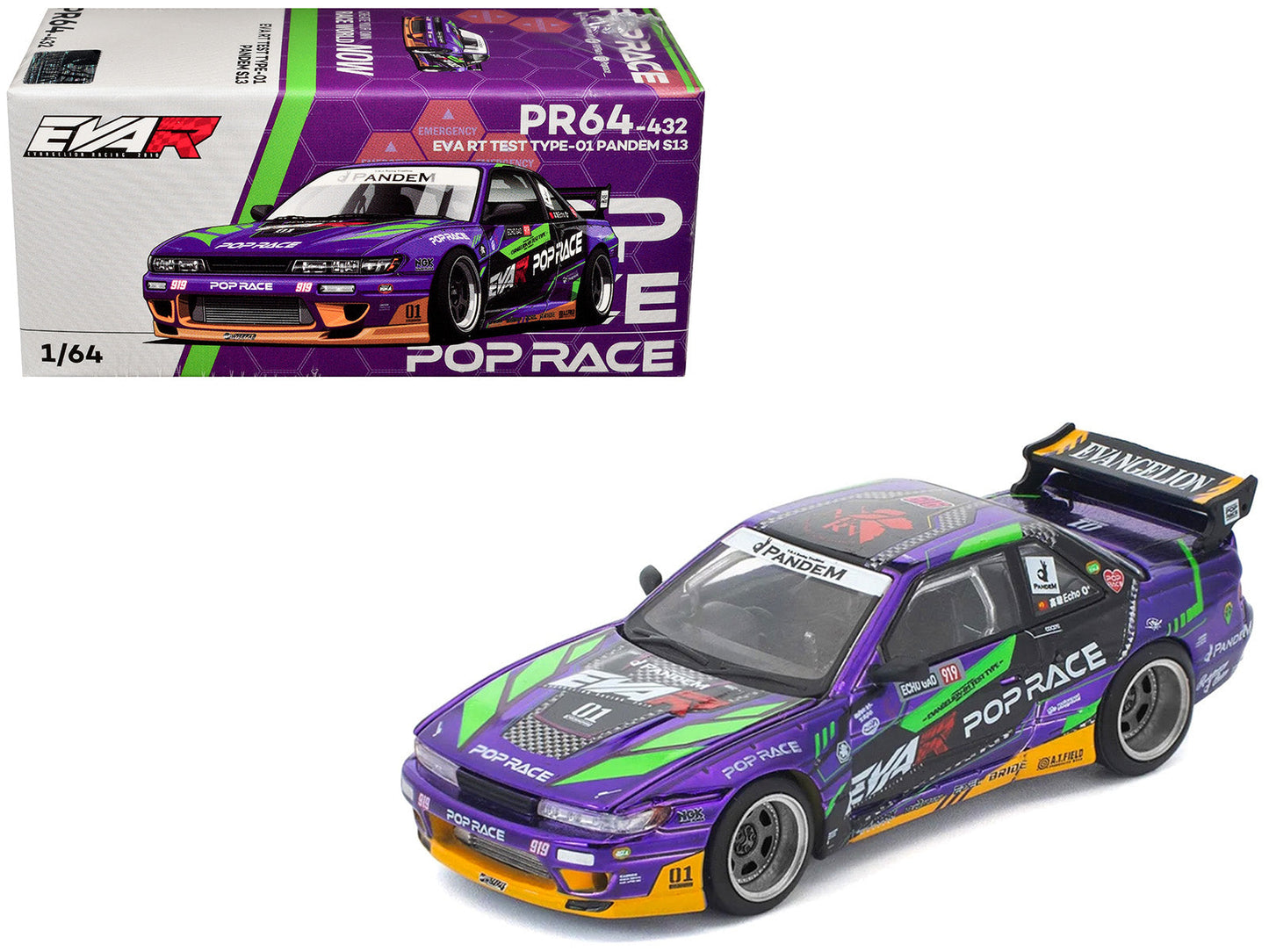 Pandem S13 RHD (Right Hand Drive) "EVA RT Test Type-01" Purple Metallic with Graphics 1/64 Diecast Model Car