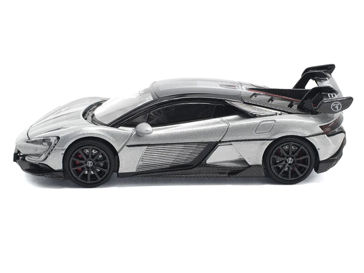 Yangwang U9 Silver Metallic with Black Top and Stripes 1/64 Diecast Model Car
