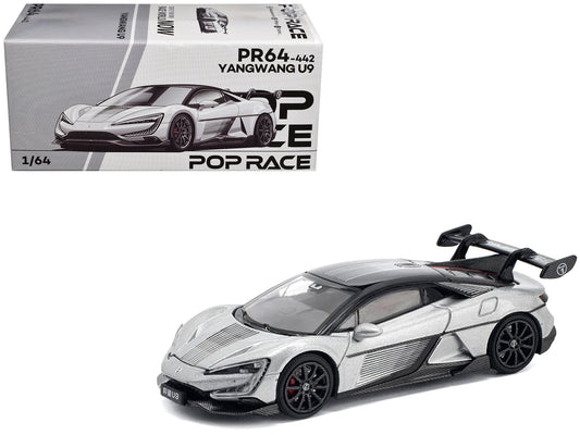 Yangwang U9 Silver Metallic with Black Top and Stripes 1/64 Diecast Model Car