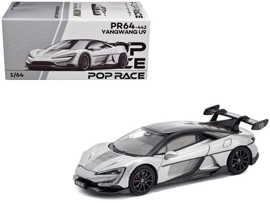 Yangwang U9 Silver Metallic with Black Top and Stripes 1/64 Diecast Model Car