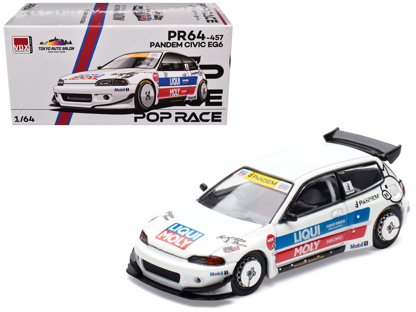 Pandem Civic EG6 RHD (Right Hand Drive) White with Stripes and Graphics "VDX - Tokyo Auto Salon Hong Kong 2025" Special Edition 1/64 Diecast Model Car