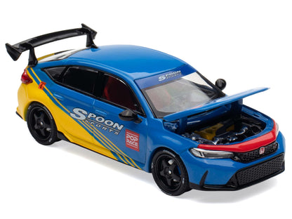 Honda Civic Type R FL5 "Spoon Sports" Blue and Yellow "Tokyo Auto Salon - Hong Kong 2025" 1/64 Diecast Model Car