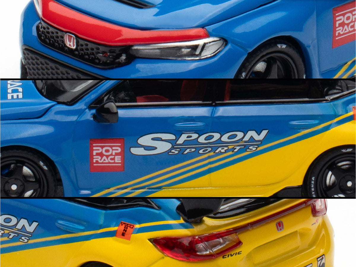 Honda Civic Type R FL5 "Spoon Sports" Blue and Yellow "Tokyo Auto Salon - Hong Kong 2025" 1/64 Diecast Model Car