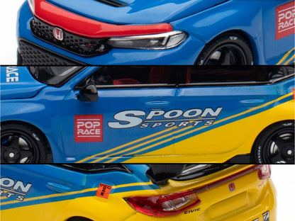 Honda Civic Type R FL5 "Spoon Sports" Blue and Yellow "Tokyo Auto Salon - Hong Kong 2025" 1/64 Diecast Model Car