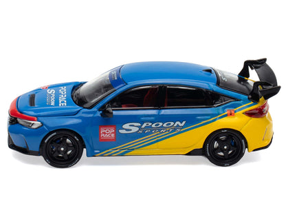 Honda Civic Type R FL5 "Spoon Sports" Blue and Yellow "Tokyo Auto Salon - Hong Kong 2025" 1/64 Diecast Model Car