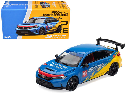Honda Civic Type R FL5 "Spoon Sports" Blue and Yellow "Tokyo Auto Salon - Hong Kong 2025" 1/64 Diecast Model Car