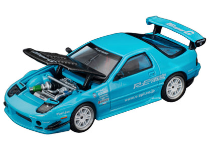 Mazda RX7 (FC3S) RE Amemiya RHD (Right Hand Drive) Light Blue with Carbon Hood "Tokyo Auto Salon 2026" 1/64 Diecast Model Car